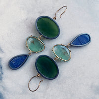 Jade, Aquaprase, and Dumortierite Earrings